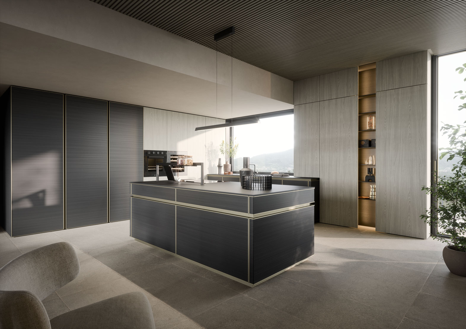Cucina di design con anta con profilo di alluminio