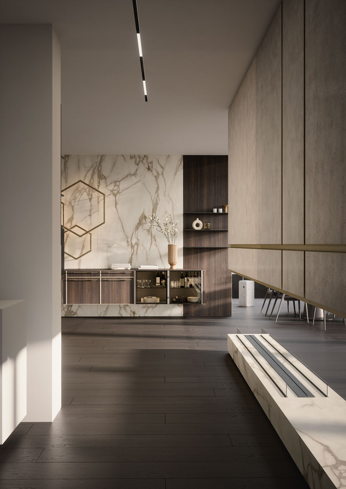 Mobile living con le finiture della cucina